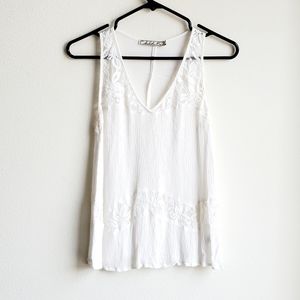 Nordstrom White Gauze Tank with Lace Insets